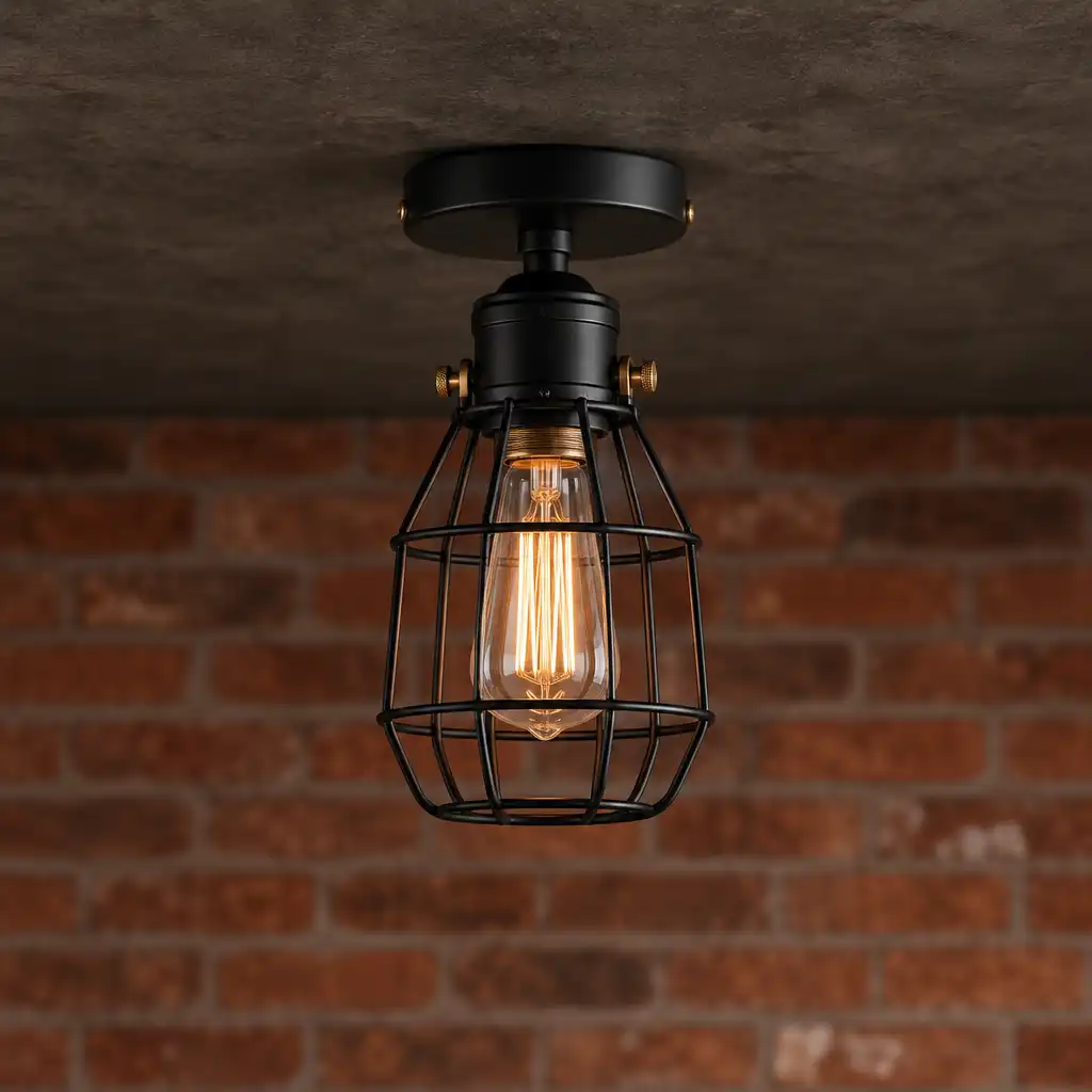Lampa sufitowa Industrial – industrialny design, metalowa klatka w kolorze czarnym