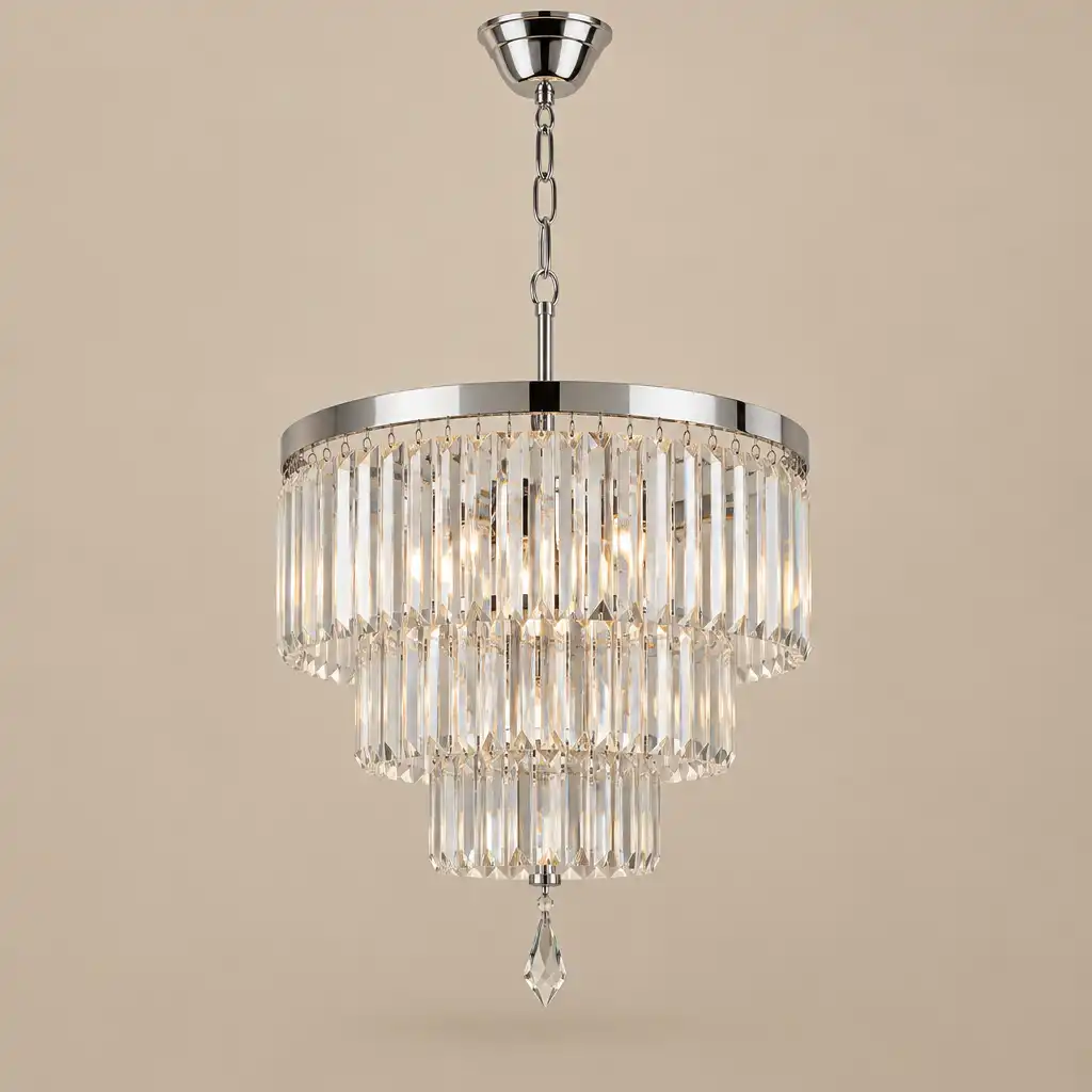 Lampa wisząca glamour z kryształowymi elementami i chromowanym wykończeniem