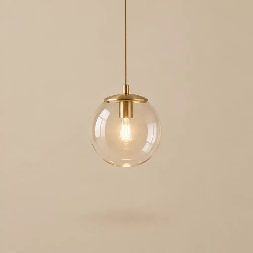 Lampa wisząca Globe ze szklaną kulą i mosiężnym wykończeniem